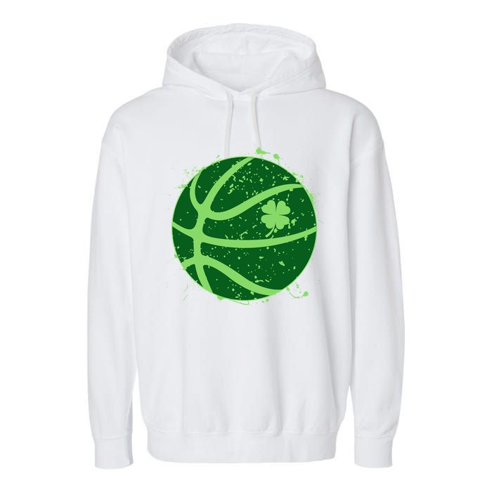 St Patrick's Day Lucky Shamrock Paint Splat Basketball Garment-Dyed Fleece Hoodie