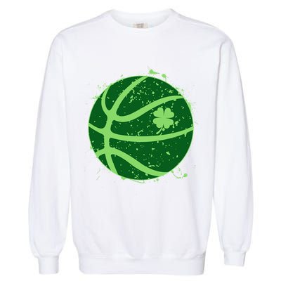 St Patrick's Day Lucky Shamrock Paint Splat Basketball Garment-Dyed Sweatshirt