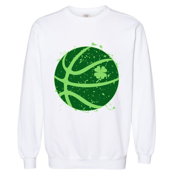 St Patrick's Day Lucky Shamrock Paint Splat Basketball Garment-Dyed Sweatshirt