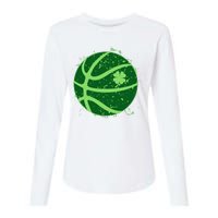 St Patrick's Day Lucky Shamrock Paint Splat Basketball Womens Cotton Relaxed Long Sleeve T-Shirt