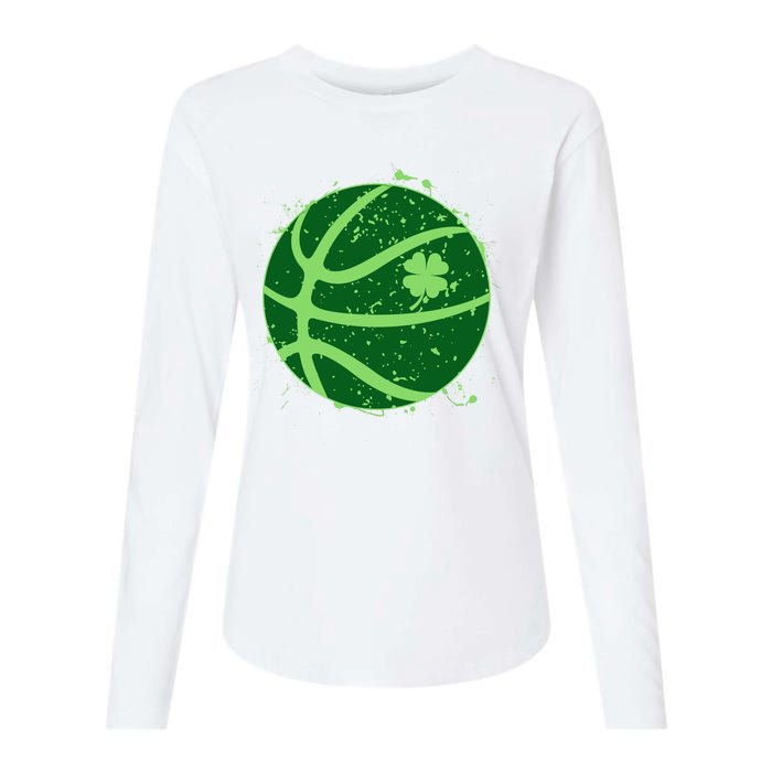 St Patrick's Day Lucky Shamrock Paint Splat Basketball Womens Cotton Relaxed Long Sleeve T-Shirt