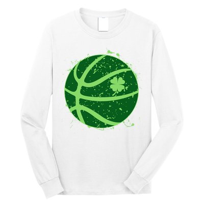 St Patrick's Day Lucky Shamrock Paint Splat Basketball Long Sleeve Shirt
