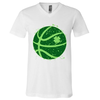 St Patrick's Day Lucky Shamrock Paint Splat Basketball V-Neck T-Shirt