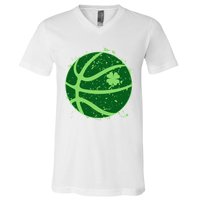 St Patrick's Day Lucky Shamrock Paint Splat Basketball V-Neck T-Shirt