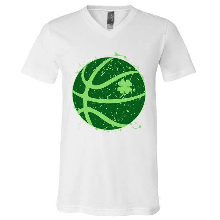 St Patrick's Day Lucky Shamrock Paint Splat Basketball V-Neck T-Shirt