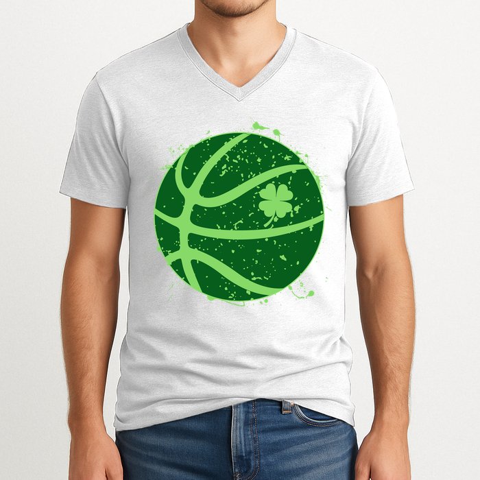 St Patrick's Day Lucky Shamrock Paint Splat Basketball V-Neck T-Shirt