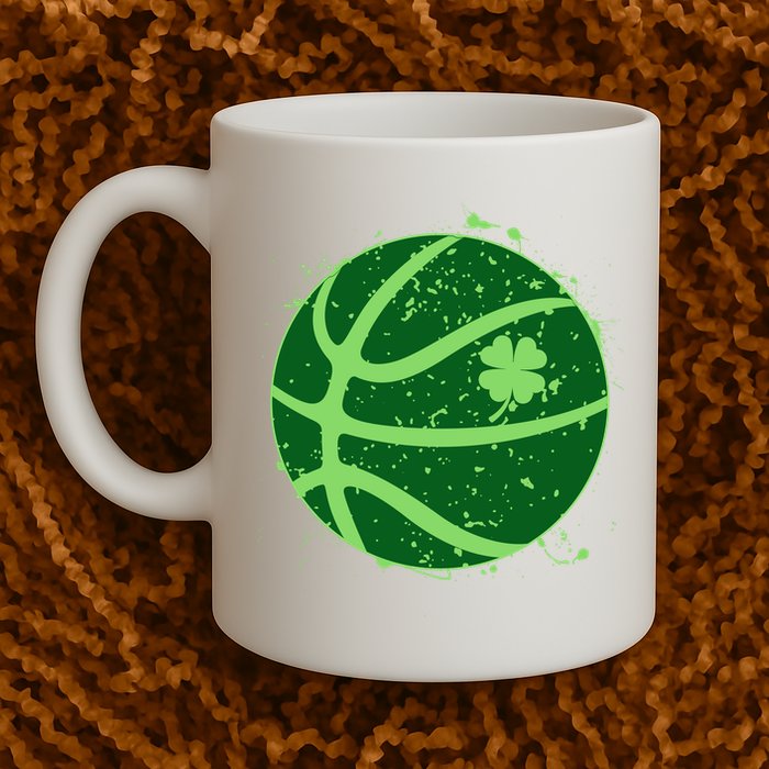 St Patrick's Day Lucky Shamrock Paint Splat Basketball Mug