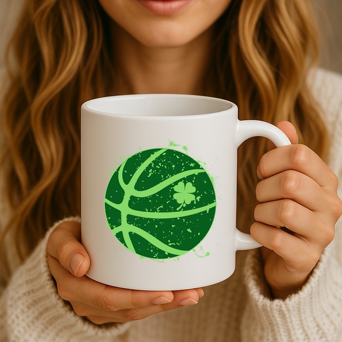 St Patrick's Day Lucky Shamrock Paint Splat Basketball Mug