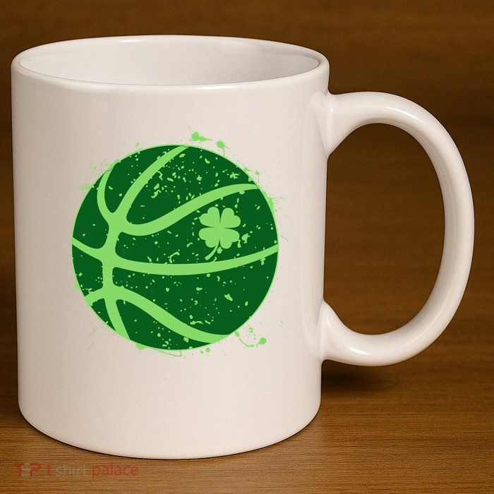 St Patrick's Day Lucky Shamrock Paint Splat Basketball 11oz C Handle Ceramic Mug