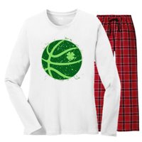 St Patrick's Day Lucky Shamrock Paint Splat Basketball Women's Long Sleeve Flannel Pajama Set 