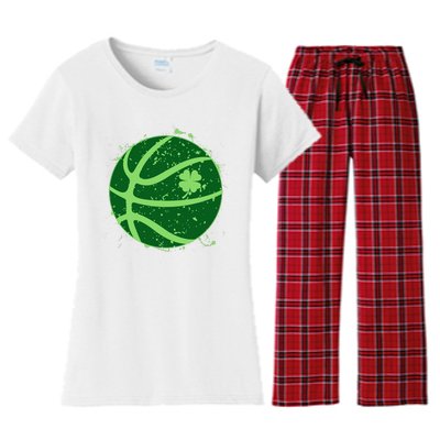 St Patrick's Day Lucky Shamrock Paint Splat Basketball Women's Flannel Pajama Set