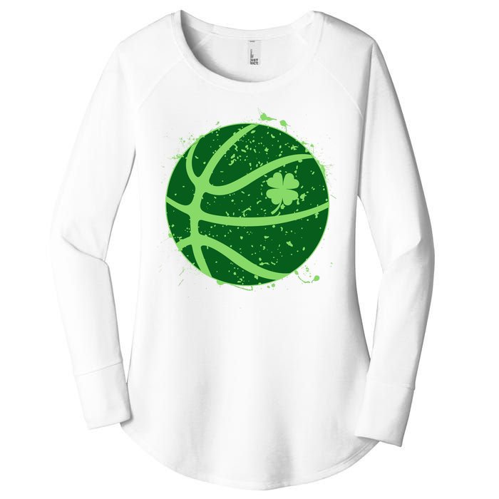 St Patrick's Day Lucky Shamrock Paint Splat Basketball Women's Perfect Tri Tunic Long Sleeve Shirt