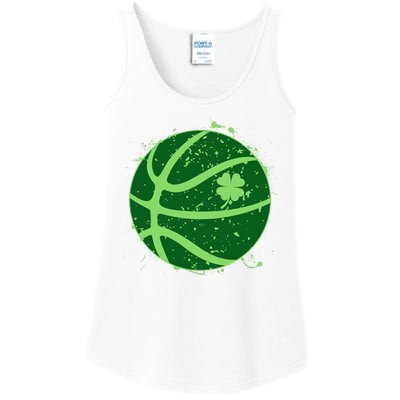 St Patrick's Day Lucky Shamrock Paint Splat Basketball Ladies Essential Tank