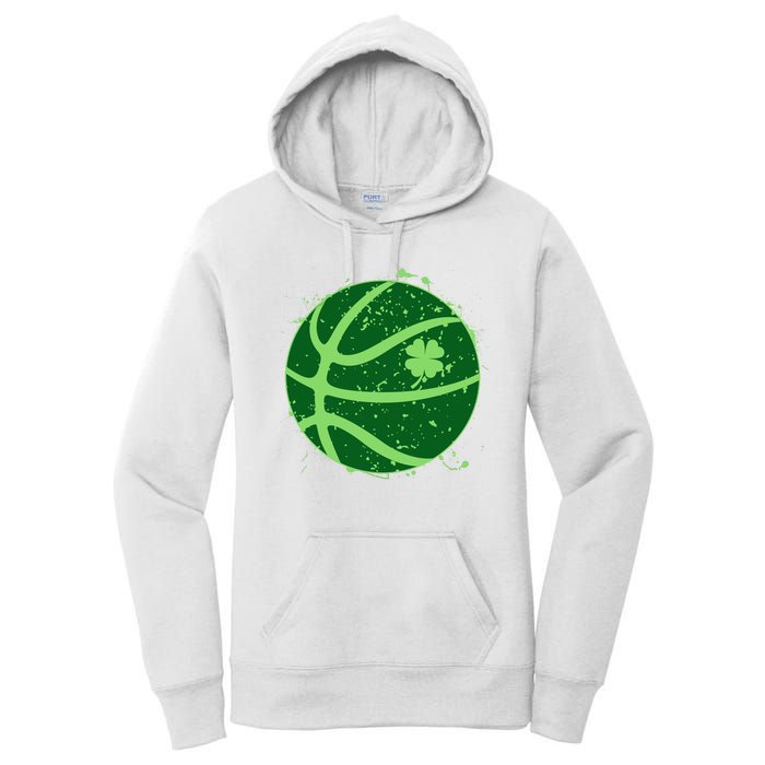 St Patrick's Day Lucky Shamrock Paint Splat Basketball Women's Pullover Hoodie