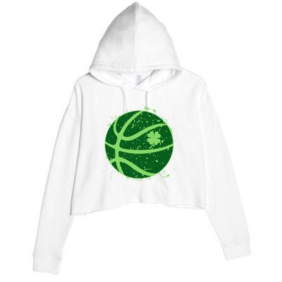 St Patrick's Day Lucky Shamrock Paint Splat Basketball Crop Fleece Hoodie