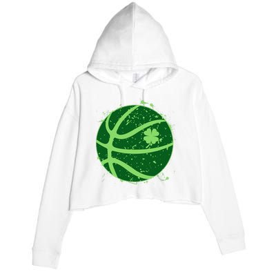 St Patrick's Day Lucky Shamrock Paint Splat Basketball Crop Fleece Hoodie