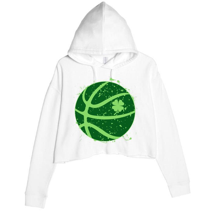 St Patrick's Day Lucky Shamrock Paint Splat Basketball Crop Fleece Hoodie