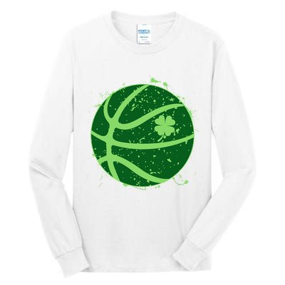 St Patrick's Day Lucky Shamrock Paint Splat Basketball Tall Long Sleeve T-Shirt