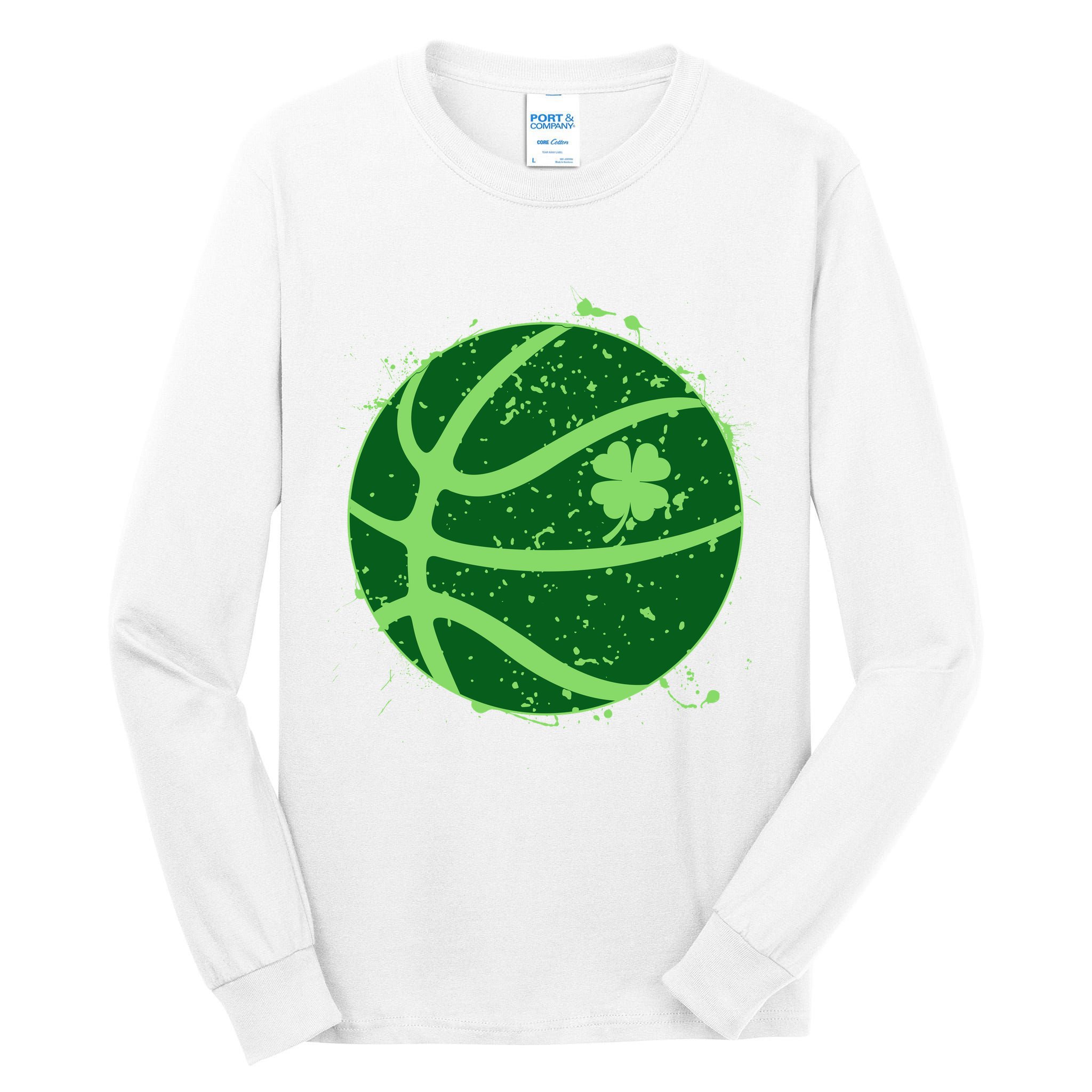St Patrick's Day Lucky Shamrock Paint Splat Basketball Tall Long Sleeve T-Shirt