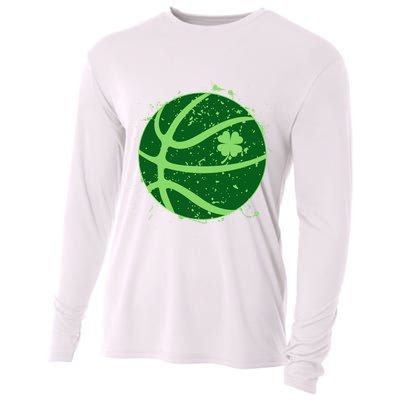 St Patrick's Day Lucky Shamrock Paint Splat Basketball Cooling Performance Long Sleeve Crew