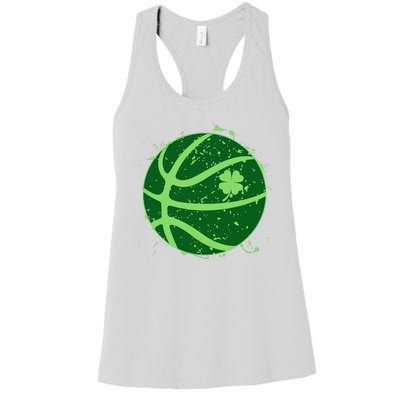 St Patrick's Day Lucky Shamrock Paint Splat Basketball Women's Racerback Tank