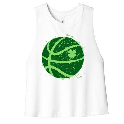 St Patrick's Day Lucky Shamrock Paint Splat Basketball Women's Racerback Cropped Tank