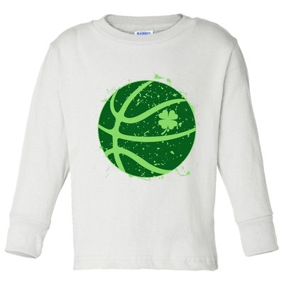 St Patrick's Day Lucky Shamrock Paint Splat Basketball Toddler Long Sleeve Shirt