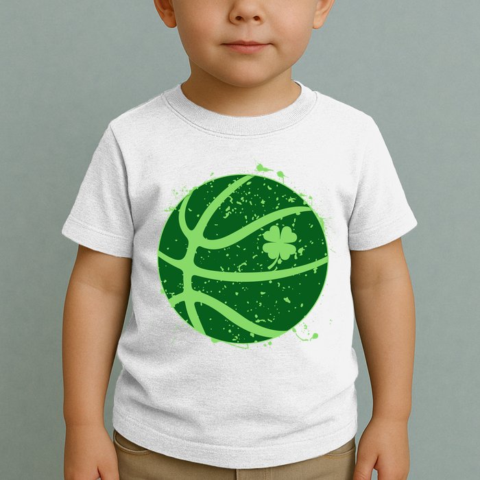 St Patrick's Day Lucky Shamrock Paint Splat Basketball Toddler T-Shirt