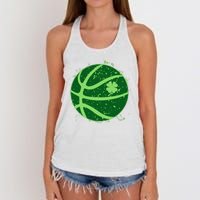 St Patrick's Day Lucky Shamrock Paint Splat Basketball Women's Knotted Racerback Tank