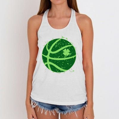 St Patrick's Day Lucky Shamrock Paint Splat Basketball Women's Knotted Racerback Tank