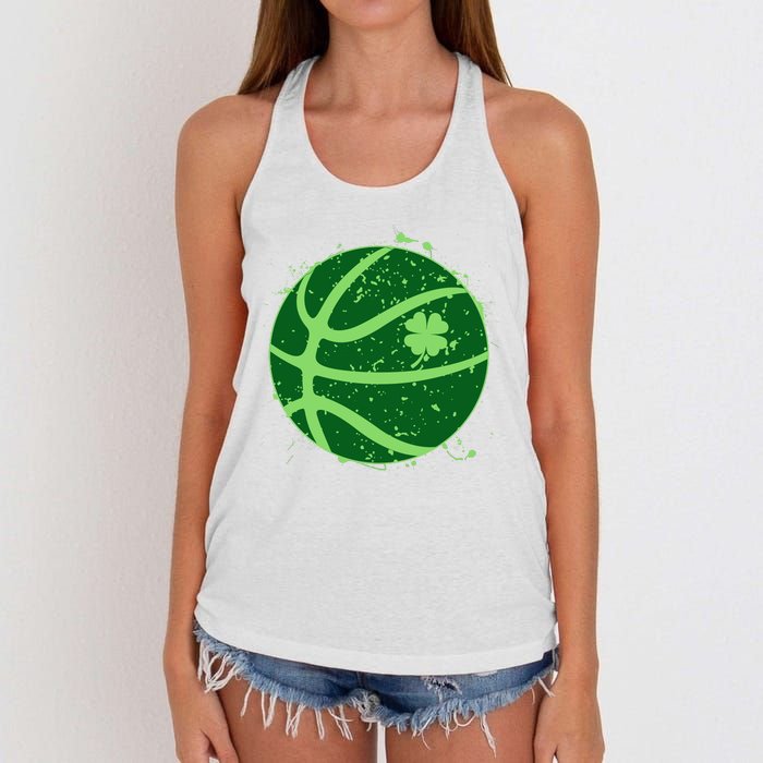 St Patrick's Day Lucky Shamrock Paint Splat Basketball Women's Knotted Racerback Tank