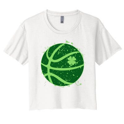 St Patrick's Day Lucky Shamrock Paint Splat Basketball Women's Crop Top Tee