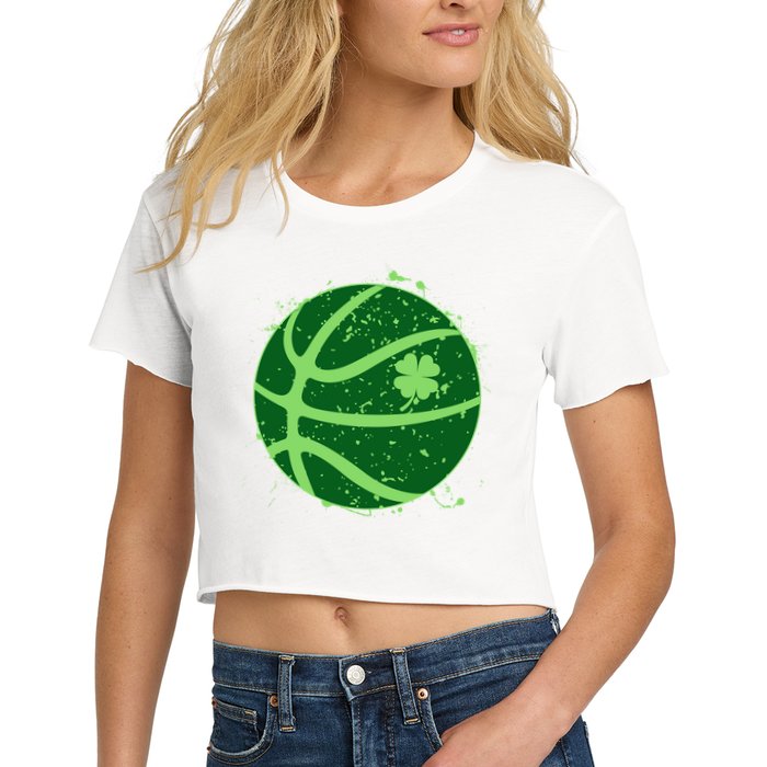 St Patrick's Day Lucky Shamrock Paint Splat Basketball Crop Top
