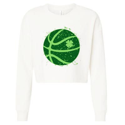 St Patrick's Day Lucky Shamrock Paint Splat Basketball Cropped Pullover Crew