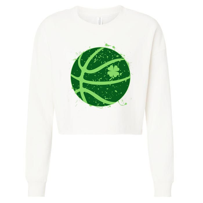 St Patrick's Day Lucky Shamrock Paint Splat Basketball Cropped Pullover Crew