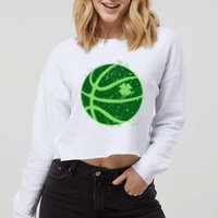 St Patrick's Day Lucky Shamrock Paint Splat Basketball Cropped Pullover Crew