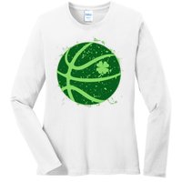 St Patrick's Day Lucky Shamrock Paint Splat Basketball Ladies Long Sleeve Shirt