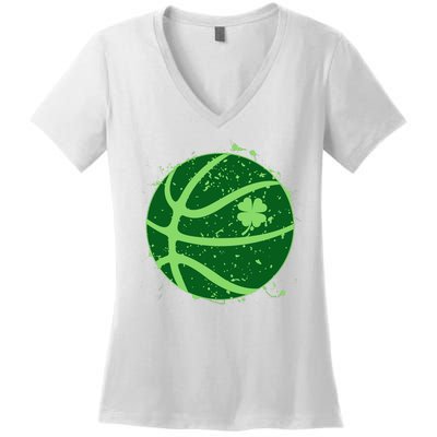 St Patrick's Day Lucky Shamrock Paint Splat Basketball Women's V-Neck T-Shirt