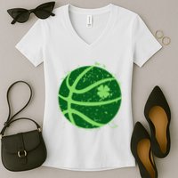 St Patrick's Day Lucky Shamrock Paint Splat Basketball Women's V-Neck T-Shirt
