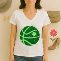 St Patrick's Day Lucky Shamrock Paint Splat Basketball Women's V-Neck T-Shirt