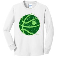 St Patrick's Day Lucky Shamrock Paint Splat Basketball Kids Long Sleeve Shirt