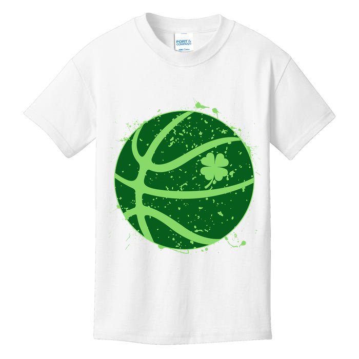 St Patrick's Day Lucky Shamrock Paint Splat Basketball Kids T-Shirt