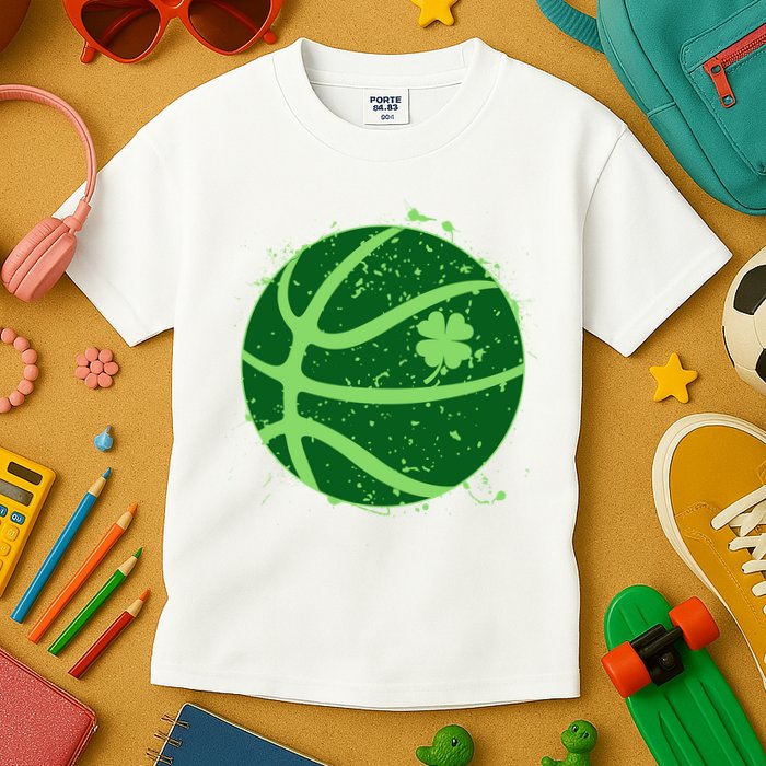 St Patrick's Day Lucky Shamrock Paint Splat Basketball Kids T-Shirt