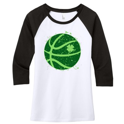 St Patrick's Day Lucky Shamrock Paint Splat Basketball Women's Tri-Blend 3/4-Sleeve Raglan Shirt