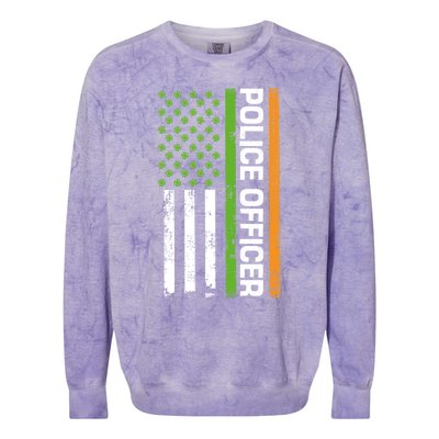 St Patrick's Day Irish American Flag Police Officer Gift Cool Gift Colorblast Crewneck Sweatshirt