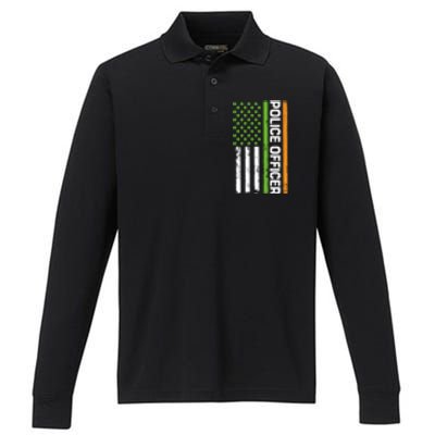 St Patrick's Day Irish American Flag Police Officer Gift Cool Gift Performance Long Sleeve Polo