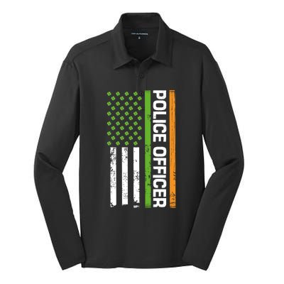 St Patrick's Day Irish American Flag Police Officer Gift Cool Gift Silk Touch Performance Long Sleeve Polo