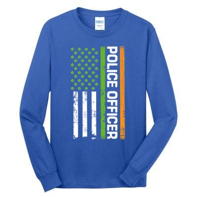 St Patrick's Day Irish American Flag Police Officer Gift Cool Gift Tall Long Sleeve T-Shirt