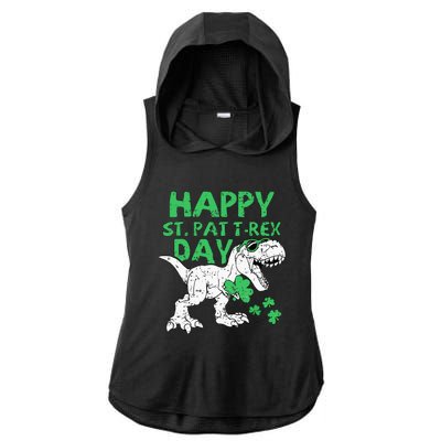 St Patricks Day Happy St Pat Trex Day Dinosaur Boy Ladies PosiCharge Tri-Blend Wicking Draft Hoodie Tank