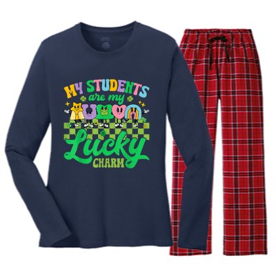 St Patricks Day Teacher My Students Are My Lucky Charm Women's Long Sleeve Flannel Pajama Set 